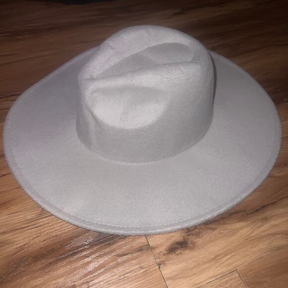 Light Gray Felt Fedora Hat | Wide Brim Wool Look Minimalist Style - Picture 1 of 10